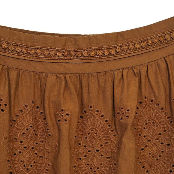 Jason Wu Embroidered Eyelet Midi Skirt Tiered Ruffle A Line Boho Chic Brown S - Picture 4 of 16